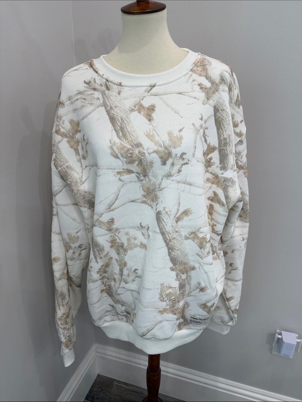 Cozy Cream Tree-Print Crewneck Sweater
